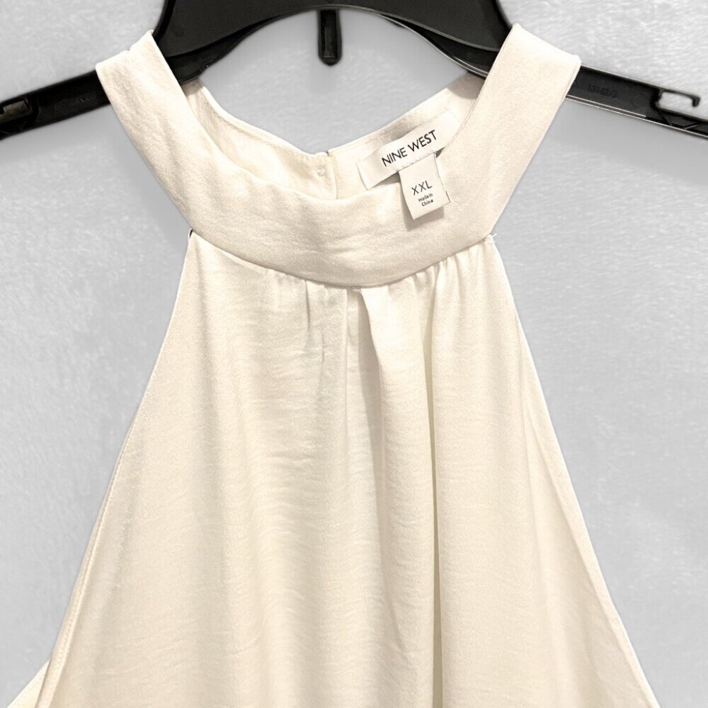 Nine West Ruffle Hem Sleeveless Mock Halter Dress White Size XXL - Picture 2 of 5